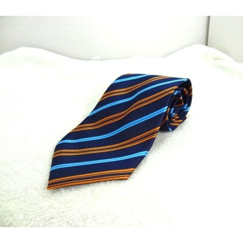 Paul Smith Tie Mens One Size Blue Striped Silk Orange Blue Classic Necktie